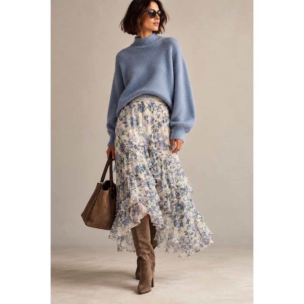 NWT Zimmermann US 4 Moncur Floral Silk Chiffon Midi Skirt Size 0 Ruffle $995